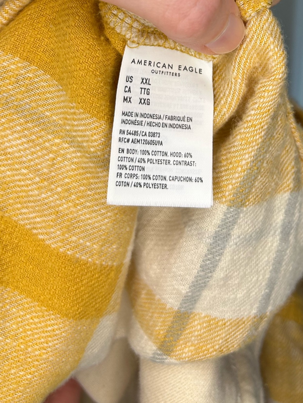 🍂AMERICAN EAGLE Yellow Plaid Hooded Button-Up Flannel - XXL - Picture 5 of 6